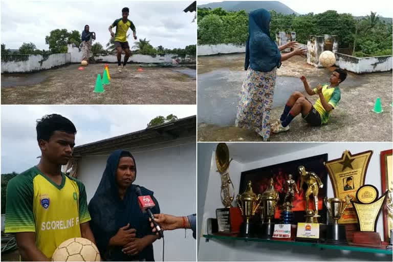 Watch: Mother turns into football trainer for her son; making him footballer is her only goal
