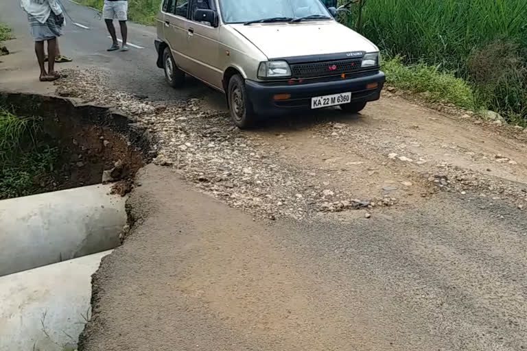 A road ruined by rain in belgavi