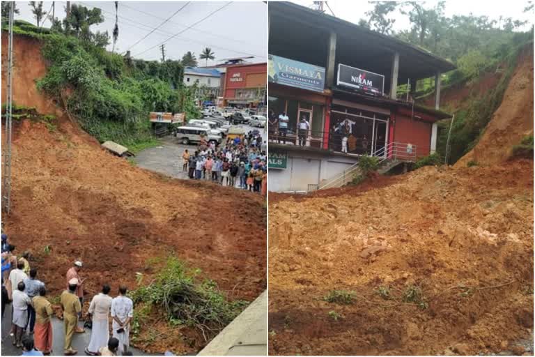 ഇടുക്കി  വണ്ടിപ്പെരിയാർ മണ്ണിടിഞ്ഞു  വണ്ടിപ്പെരിയാർ ടൗൺ  മണ്ണിടിഞ്ഞ് ഗതാഗതം തടസപ്പെട്ടു  കെകെ റോഡ്  Vandiperiyar town  idukki rain  Traffic disrupted  kk road idukki