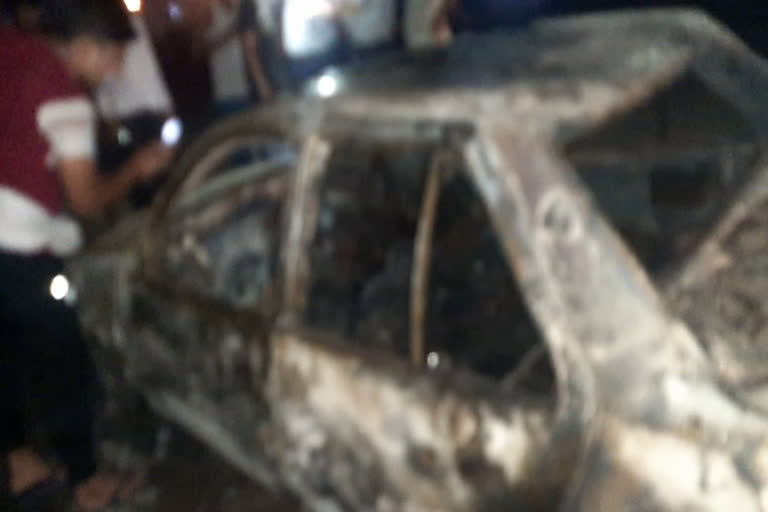 car completely damaged due to fire in ganaur