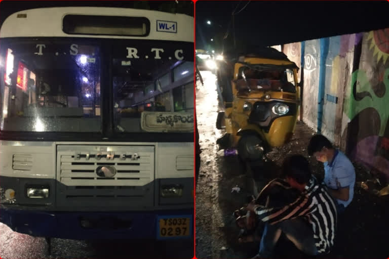 rtc bus collide with auto at kajipet