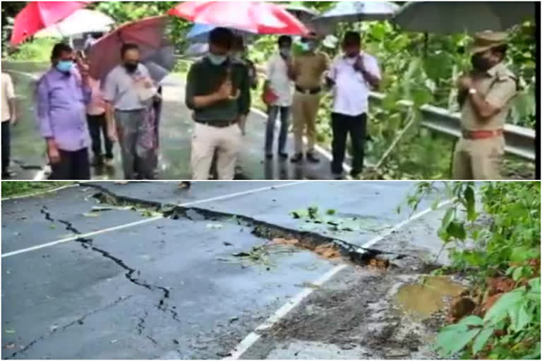 പത്തനംതിട്ട  നിലയ്ക്കല്‍- പമ്പ റോഡ്  ചാലക്കയം  അട്ടത്തോട്  ജില്ലാ കലക്‌ടർ പി.ബി.നൂഹ്  ഇടിഞ്ഞുതാണ റോഡ്  ജില്ലാ കലക്‌ടറും സംഘവും  Nilakkal- Pamba road  pathanamthitta  collector and PWD team  chalakkayam  pb nooh  attathode