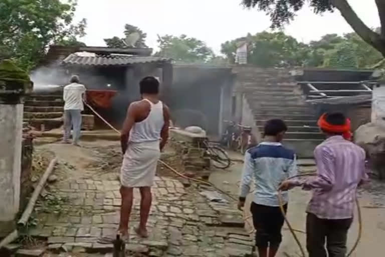 village sanitizing by villagers in ambedkar nagar