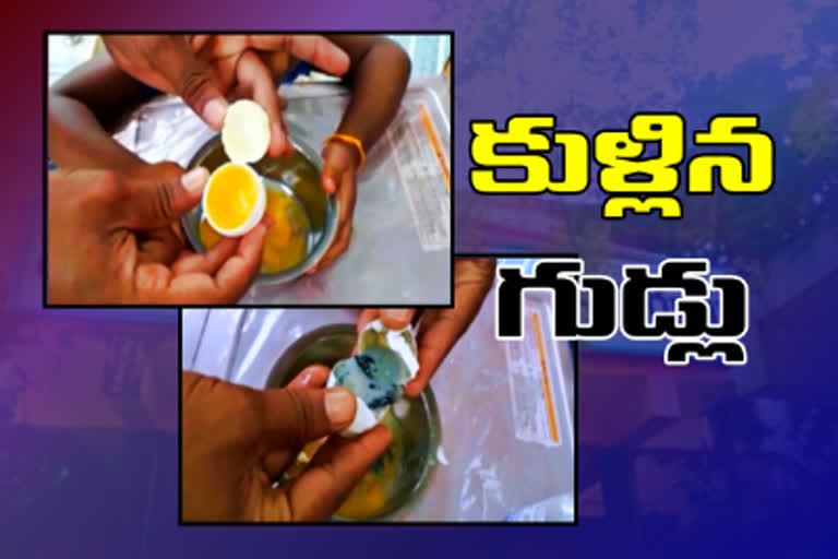 rotten eggs provided at adarsha anganwadi in torrur