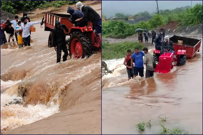 వరద ప్రవాహం.. గ్రామస్థుల సహాయం.. ప్రభుత్వ సిబ్బందికి తప్పిన ప్రమాదం