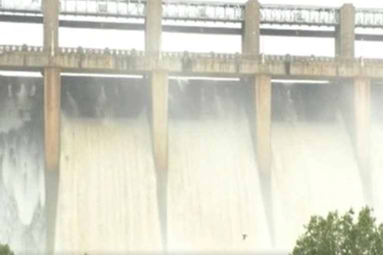 Release of water into the river from the Tungabhadra Reservoir