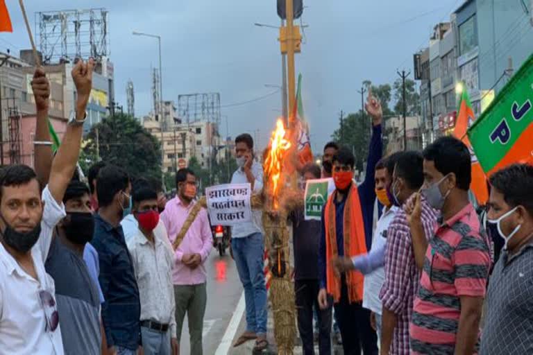 bjym burnt effigy of cm hemant soren