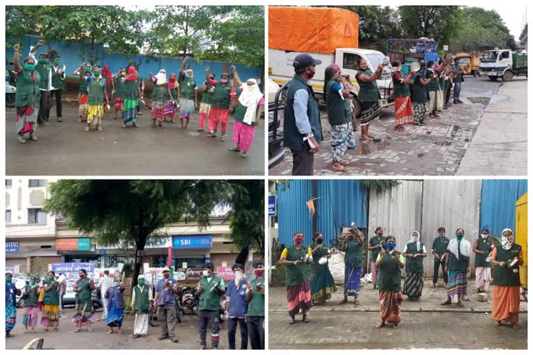 Thali Bajaw agitation of women cleaners in Pune for pending demands