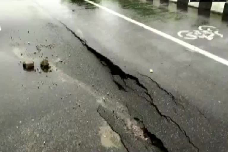 After rain cracks were created on road of IFFCO Chowk in gurugram