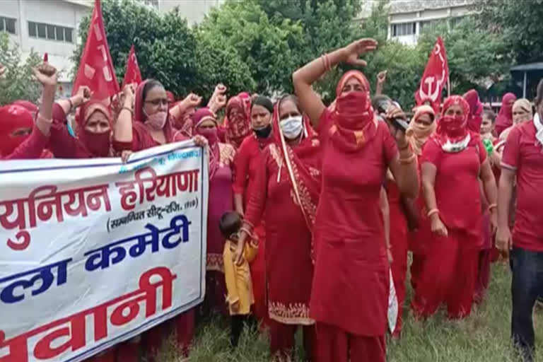 asha workers protest in bhiwani