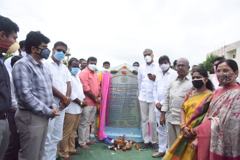 minister harish rao laid foundation to townhall in sangareddy district