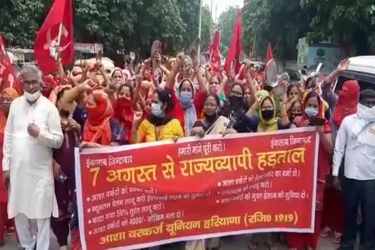 asha workers protest in faridabad