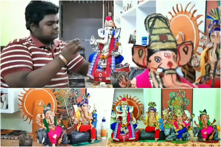 തൃശൂർ  ഗണേശോത്സവം  ജി. ഹരീഷ്  Ganapathy idols from used news paper  ganesh statues from old news paper  Teenager made Ganapathy idols  thissur ganapathy idols  പരിസ്ഥിതി സൗഹാർദ സന്ദേശം  പൂങ്കുന്നം ഹരീഷ്  poonkunnam hareesh