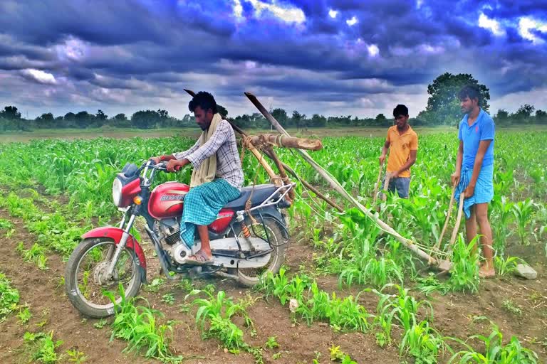 farming using bike instead of oxes in Koppal