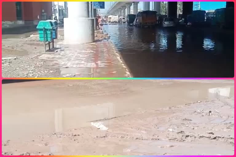 water logging & mud problem at rajdhani park metro station