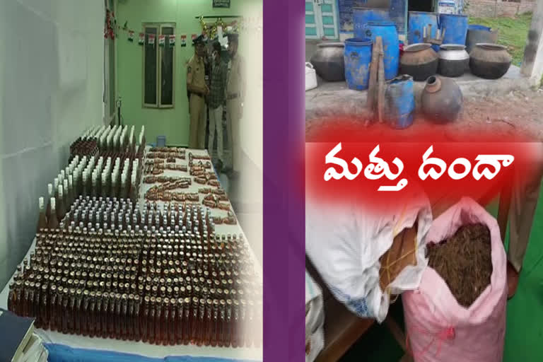 enforcement officers raids on ganja,natusara, illegal liquor centers in districts of the andhrapradesh