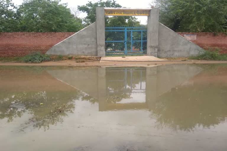 water logging in front of school due to incomplete work of drainage in bhiwani