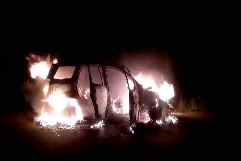 a car burned in fire accident at addanki highway nalgonda district