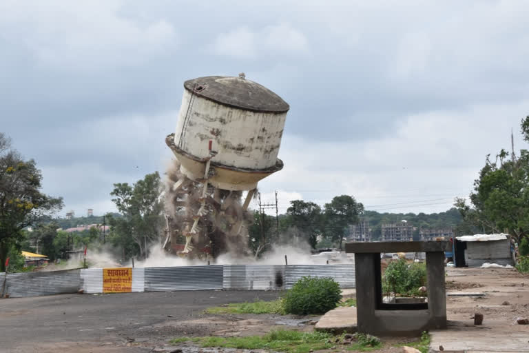 Water tank broken by blast