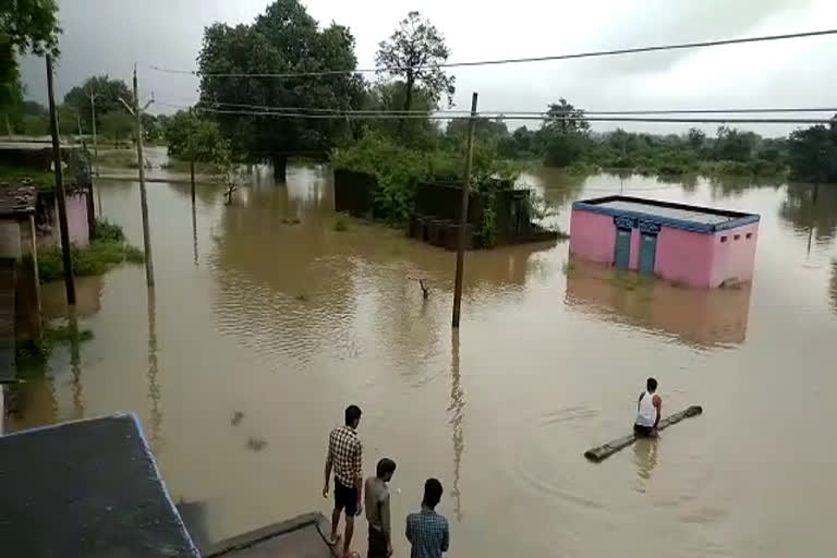 Rain-drenched village