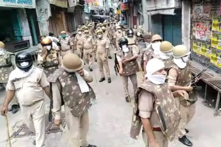 police flag march in view of muharram in amroha uttar pradesh