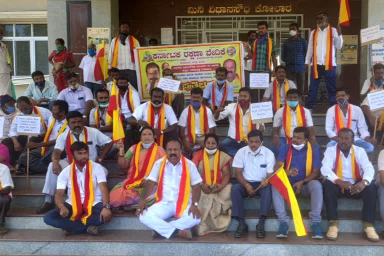 Karnataka rakshana vedike protest over Belagavi statue issue in kolar