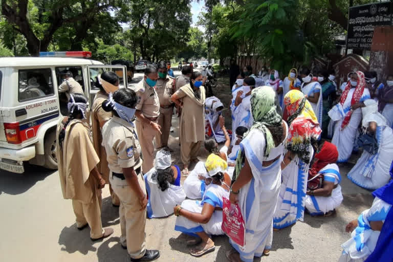 asha workers protest for incentives at adilabad collector office