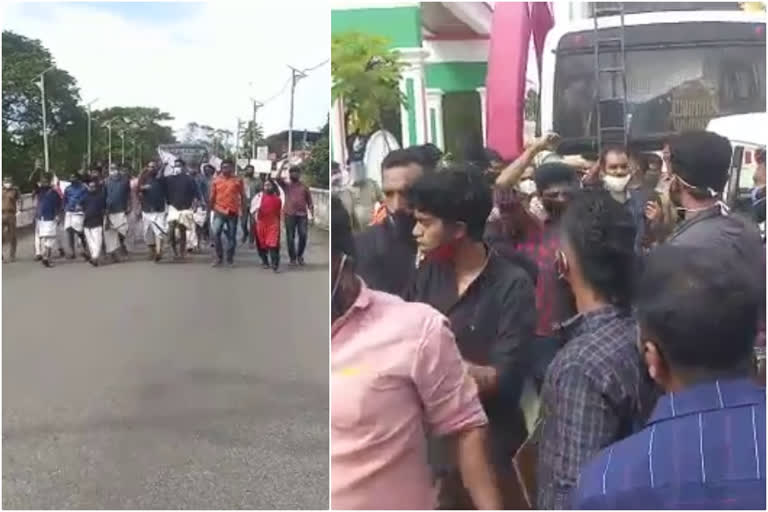 DYFI protest in kollam  DYFI kollam  venjaramoodu murder  വെഞ്ഞാറമൂട് ഇരട്ടക്കൊലപാതകം  ഡിവൈഎഫ്ഐ മാർച്ച്  മാർച്ചിൽ സംഘർഷം