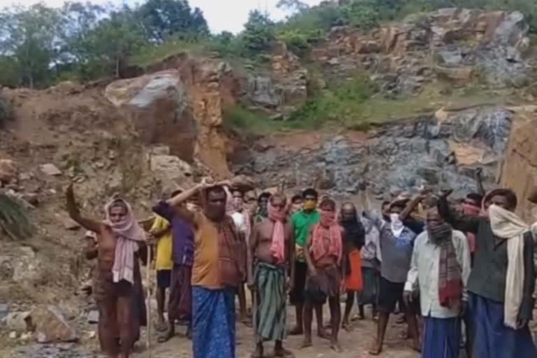 villagers sit on strike against stone blasting in khurdha