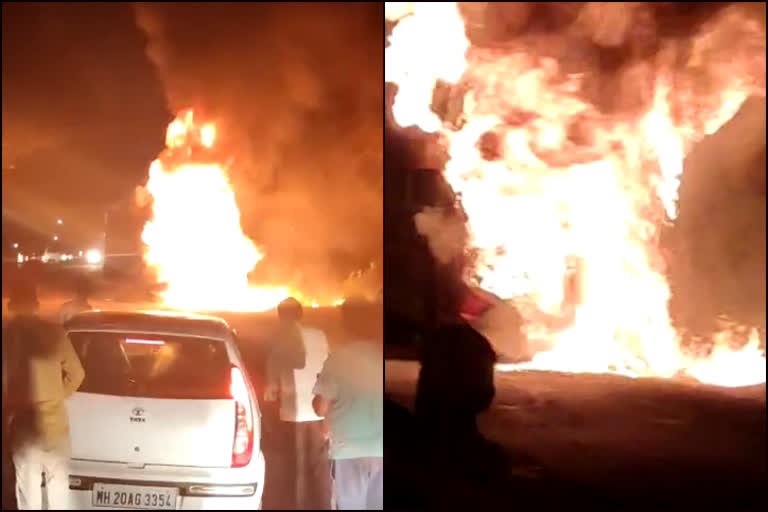 fire catches on private bus in Bidar