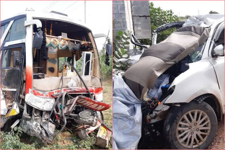bus and car collision in jodhpur,  3 dies in bus and car collision
