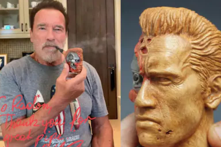 Hand-carved Terminator pipe made by Fan gifted to Arnold Schwarzenegger