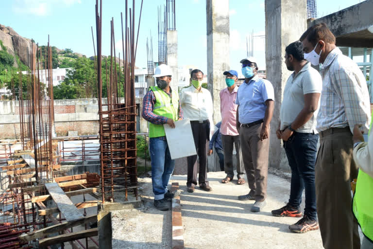 Collector Rajiv Gandhi inspected the construction work of Kaloji kalakshethram