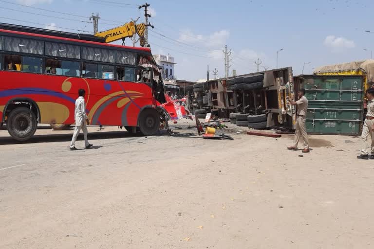 Bus accident in jodhpur, bus and container collision