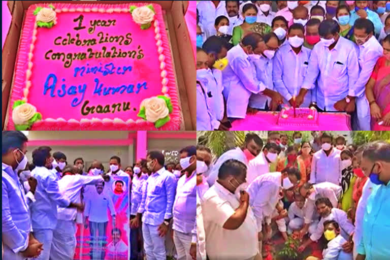 celebrations in khammam as puvvada ajay completes one year as telangana transport minister