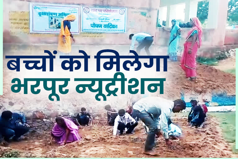 Nutri gardens are being built at Anganwadi centers