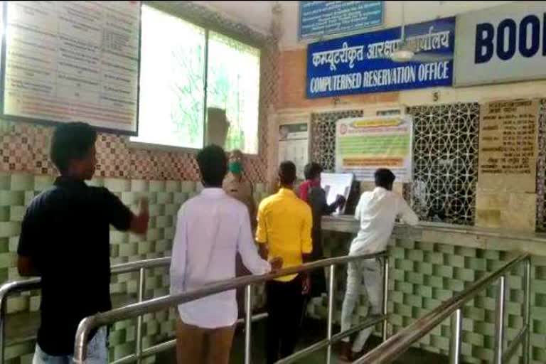 Crowd in madhupur railway  reservation counter in deoghar