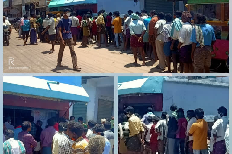 Heavy Que lines front of wine shop  at koduru krishna district