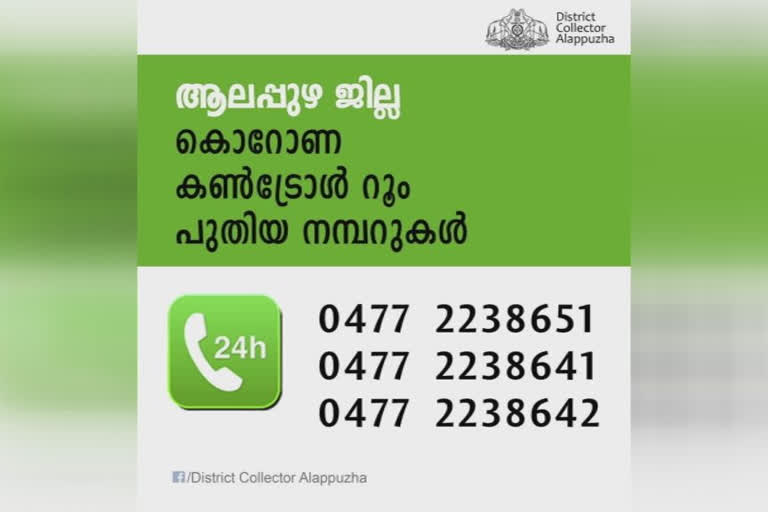 new covid control room numbers in alppuzha  alppuzha  new covid control room numbers  ആലപ്പുഴ  കൊവിഡ് കൺട്രോൾ റൂം നമ്പർ  കൊവിഡ് കൺട്രോൾ റൂം നമ്പറുകളിൽ മാറ്റം