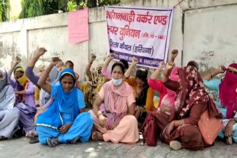 Anganwadi workers protest in Kaithal