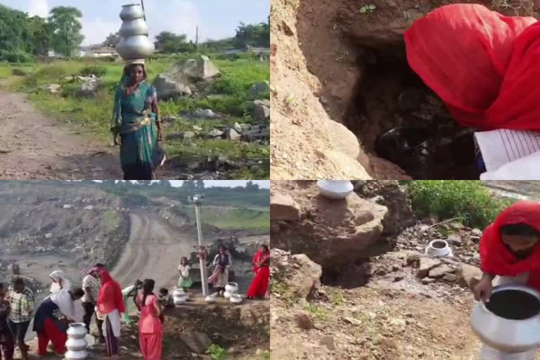 villagers taking water from dangerous place in ramgarh, रामगढ़ में जान जोखिम में डालकर ग्रामीण पी रहे हैं पानी