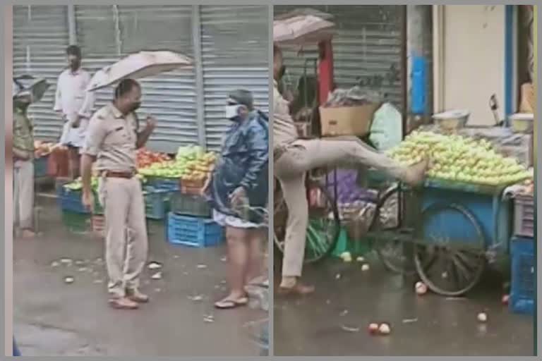 police attack on roadside sellers  kannur police news  കണ്ണൂര്‍ പൊലീസ് വാര്‍ത്തകള്‍  കണ്ണൂര്‍ ടൗണ്‍ എസ്‌ഐ  കണ്ണൂര്‍ വാര്‍ത്തകള്‍