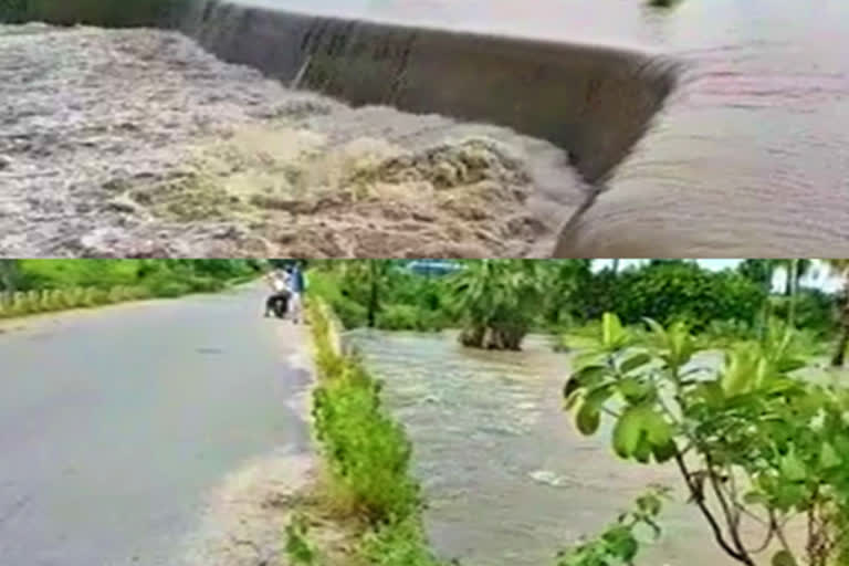 ponds are flooded with rain water in suryapet district due to heavy rain