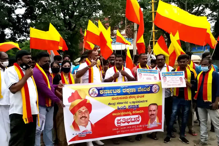 _karave Protests against Hindi Saptha program