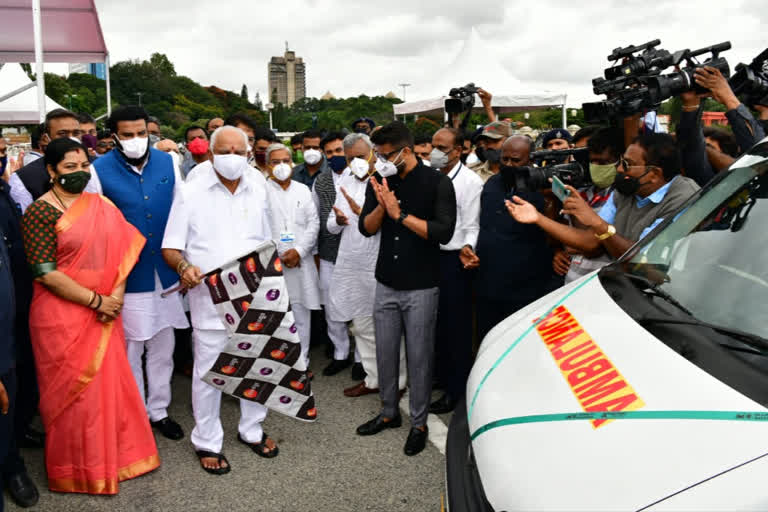 CM BSY Inaugurated Ambulences in Vidhana Soudha