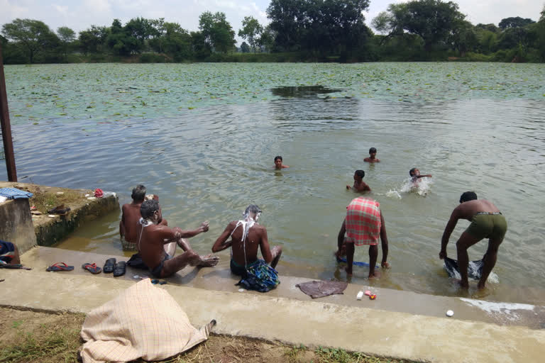 The dirt is spread in the Ludhiana pond at korba