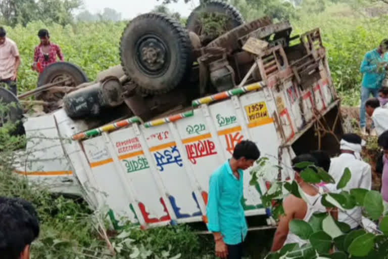 Pickup vehicle overturned