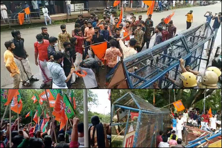 BJP protests across Kerala  BJP protests  kt jaleel issue  കെ.ടി ജലീലിന്‍റെ രാജി  കേരളത്തിലുടനീളം ബി.ജെ.പി പ്രതിഷേധം  ബി.ജെ.പി പ്രതിഷേധം