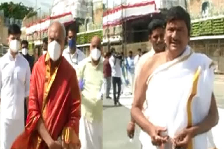 tamilnadu governor purohit and actor rajendra prasad at tirumala