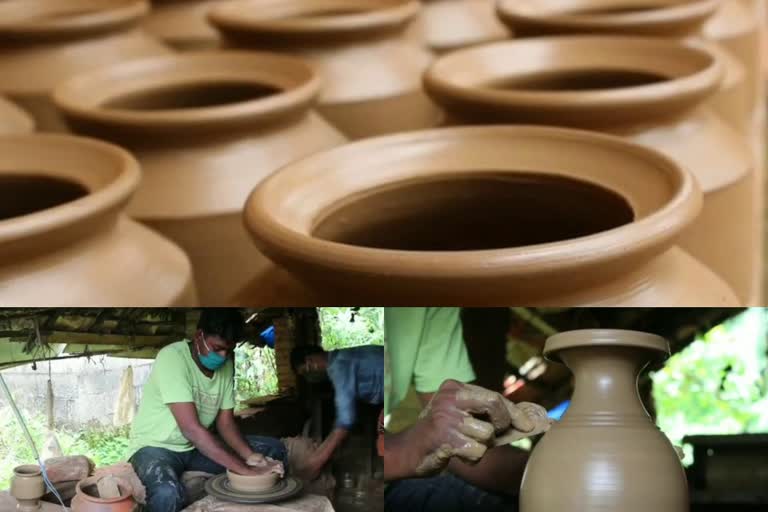 POTTERY LABOURS LIFE AMID COVID  കളിമണ്‍പാത്ര നിര്‍മാണ മേഖലക്ക് കടുത്ത പ്രതിസന്ധി സമ്മാനിച്ച് കൊവിഡ്‌ കാലം  കളിമണ്‍പാത്ര നിര്‍മാണ മേഖല  തൃശൂർ  thrissur  LIFE AMID COVID